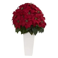 Nearly Natural 32-in Poinsettia Artificial Plant in White Planter