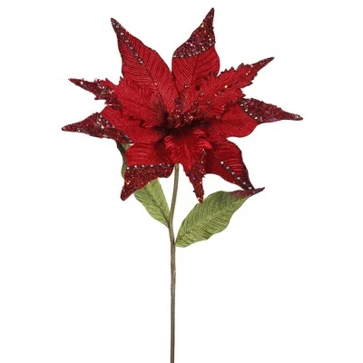 Vickerman 26", 12" Flower Velvet Poinsettia Aritificial Christmas Pick 5 Vickerman 26", 12" Flower Velvet Poinsettia Aritificial Christmas Pick - Image 3