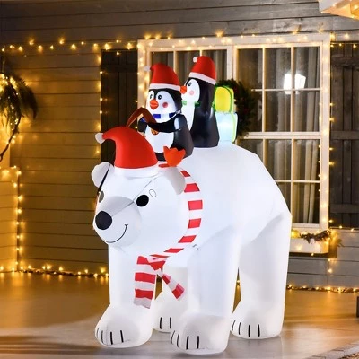 HOMCOM 7 ft Polar Bear and Penguins Christmas Inflatable, LED Lighted Outdoor Holiday Blow Up Yard Decoration 3 HOMCOM 7 ft Polar Bear and Penguins Christmas Inflatable, LED Lighted Outdoor Holiday Blow Up Yard Decoration
