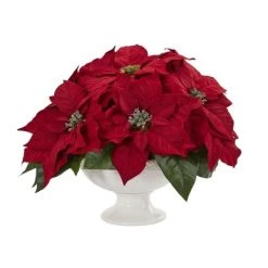 Nearly Natural 13-in Poinsettia Artificial Arrangement in Urn