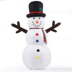 LuxenHome 8Ft Snowman Inflatable with Multi-Color Disco LED Lights