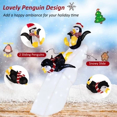 Costway 4FT Pre-Lit Christmas Penguin Ice Skating Decoration with Snowy Slide & LED Lights 7 Costway 4FT Pre-Lit Christmas Penguin Ice Skating Decoration with Snowy Slide & LED Lights - Image 5