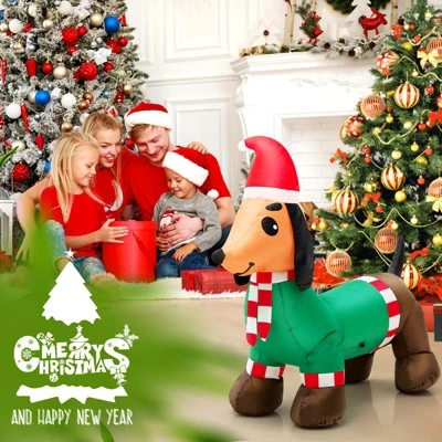 Tangkula 4FT Long Christmas Inflatable Dachshund Dog Blow Up Wiener Dog Decoration w/ Bright LED Lights Stakes & Ropes Lighted Xmas Holiday Decor 5 Tangkula 4FT Long Christmas Inflatable Dachshund Dog Blow Up Wiener Dog Decoration w/ Bright LED Lights Stakes & Ropes Lighted Xmas Holiday Decor - Image 3