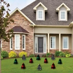 Big Dot of Happiness Holiday Plaid Trees - Lawn Decorations - Outdoor Buffalo Plaid Christmas Party Yard Decorations - 10 Piece