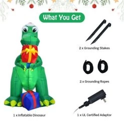 Costway 6Ft Christmas Inflatable Dinosaur Indoor & Outdoor Christmas Decoration