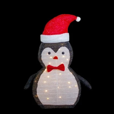 Northlight 28" LED Lighted Tinsel Penguin in Santa Hat Outdoor Christmas Decoration 4 Northlight 28" LED Lighted Tinsel Penguin in Santa Hat Outdoor Christmas Decoration - Image 2