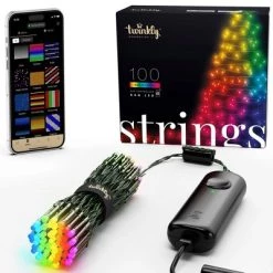 Twinkly Strings + Music Bundle - Smart Decorations 26-Feet 100 LED RGB Multicolor Bluetooth Christmas Lights with USB Powered Music Syncing Device