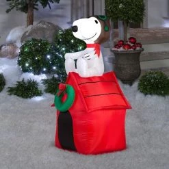 Peanuts Christmas Airblown Inflatable Snoopy on House Peanuts, 3.5 ft Tall, Multicolored