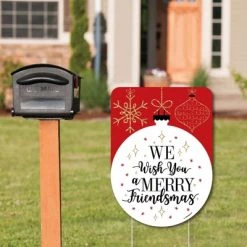Big Dot of Happiness Red and Gold Friendsmas - Party Decorations - Friends Christmas Party Welcome Yard Sign