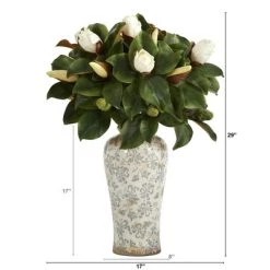Nearly Natural 29-in Magnolia Artificial Plant in Designer Planter
