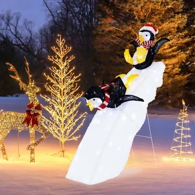 Costway 4FT Pre-Lit Christmas Penguin Ice Skating Decoration with Snowy Slide & LED Lights 3 Costway 4FT Pre-Lit Christmas Penguin Ice Skating Decoration with Snowy Slide & LED Lights