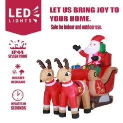 LuxenHome 5Ft Santa Claus and Sleigh with Two Reindeer Holiday Inflatable with LED Lights -Outdoor Christmas Decorations Sales GUEST 71825da1 aff1 4efc a84b a84ef3deae5b