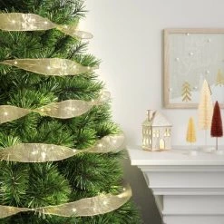 30ct LED Gold Ribbon Dewdrop Christmas String Lights Garland Warm White Gold Wire - Wondershop™