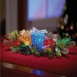 Collections Etc. Collections Etc Lighted Gift Box Floral Christmas Centerpiece 18 X 9.5 X 5
