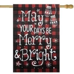 Northlight Red Buffalo Plaid Merry and Bright Christmas House Flag 28" x 40"
