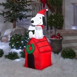 Peanuts Christmas Airblown Inflatable Snoopy on Dog House, 4 ft Tall, Red