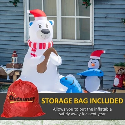 Outsunny 6ft Christmas Inflatables Outdoor Decorations Polar Bear and Penguin with Santa's Hat Fishing on Board, Blow-Up LED Yard Christmas Decor 6 Outsunny 6ft Christmas Inflatables Outdoor Decorations Polar Bear and Penguin with Santa's Hat Fishing on Board, Blow-Up LED Yard Christmas Decor - Image 4