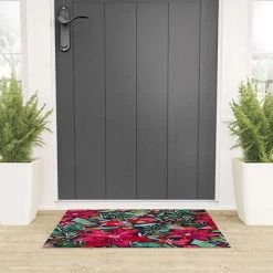 Deny Designs CayenaBlanca Watercolour Christmas Flowers Looped Vinyl Welcome Mat - Society6