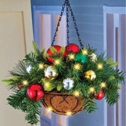 Collections Etc. Collections Etc Lighted Ornament Hanging Basket Arrangement with Hook 12 X 12 X 17