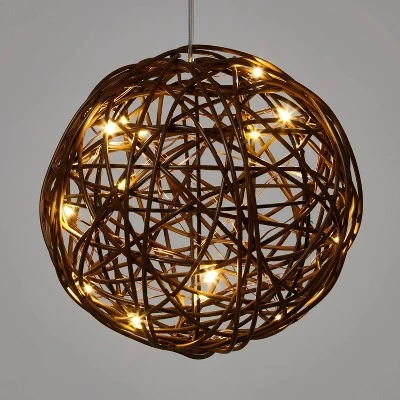 Battery Operated Brown Faux Rattan Sphere Fairy String Lights Warm White with Brown Wire - Wondershop™ 6 Battery Operated Brown Faux Rattan Sphere Fairy String Lights Warm White with Brown Wire - Wondershop™ - Image 4