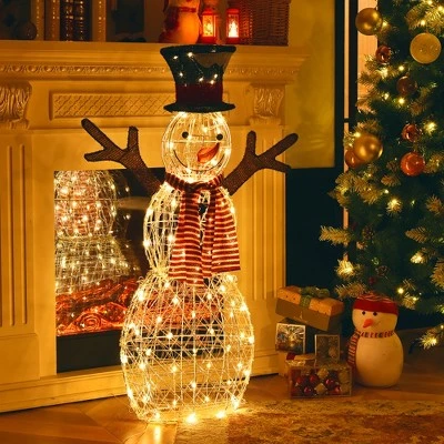 Costway Pre-Lit Standing Snowman Artificial Christmas Decoration with 80 LED Lights 3 Costway Pre-Lit Standing Snowman Artificial Christmas Decoration with 80 LED Lights