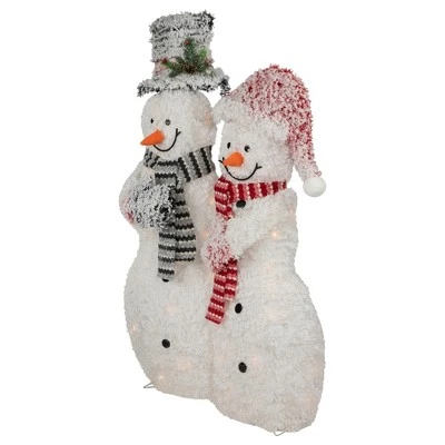 Northlight 39" Lighted Snowy Tinsel Snowman Couple Outdoor Christmas Decoration 5 Northlight 39" Lighted Snowy Tinsel Snowman Couple Outdoor Christmas Decoration - Image 3