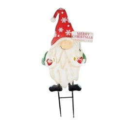 Direct Designs International Christmas Metal Gnome On 2 Poles - One Yard Decoration 32 Inches - Christmas Yard Home - 31824040 - Metal - White