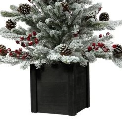 Haute Decor Haute Décor 36" Unlit Flocked Stockhorn Artificial Christmas Tree with Black Wood Pot
