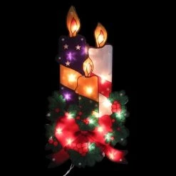 Northlight 17.5" Lighted Holly and Berry with Candles and Bow Christmas Window Silhouette