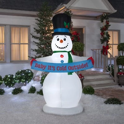 Gemmy Animated Christmas Airblown Inflatable Snowman w/Banner, 8 ft Tall, White 3 Gemmy Animated Christmas Airblown Inflatable Snowman w/Banner, 8 ft Tall, White