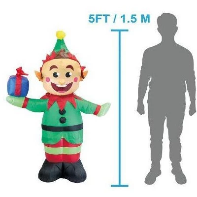Joiedomi 5 ft Christmas Elf With Present Inflatable 5 Joiedomi 5 ft Christmas Elf With Present Inflatable - Image 3