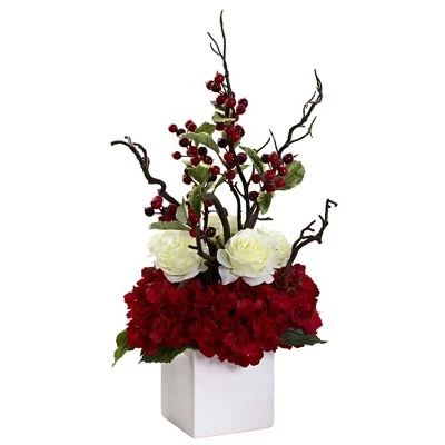 Nearly Natural 23.5-in Holiday Cheers Arrangement with Vase 3 Nearly Natural 23.5-in Holiday Cheers Arrangement with Vase