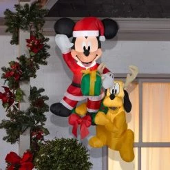 Disney Christmas Airblown Inflatable Hanging Mickey and Pluto Disney, 5 ft Tall, Multicolored