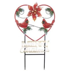 Direct Designs International Christmas Metal Heart Merry Christmas - One Yard Decoration 26.25 Inches - Yard Poinsettia Cardinal - 31824006 - Metal - Red