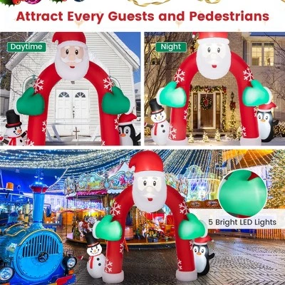 Costway 10FT Inflatable Christmas Santa Archway Decoration with Snowman Penguin LED Lights 5 Costway 10FT Inflatable Christmas Santa Archway Decoration with Snowman Penguin LED Lights - Image 3