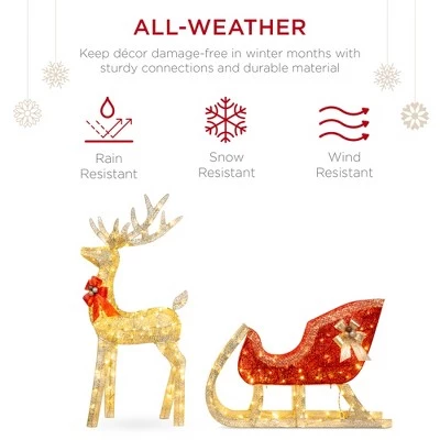 Best Choice Products Lighted Christmas 4ft Reindeer & Sleigh Outdoor Yard Decoration Set w/ 205 LED Lights, Stakes 6 Best Choice Products Lighted Christmas 4ft Reindeer & Sleigh Outdoor Yard Decoration Set w/ 205 LED Lights, Stakes - Image 4