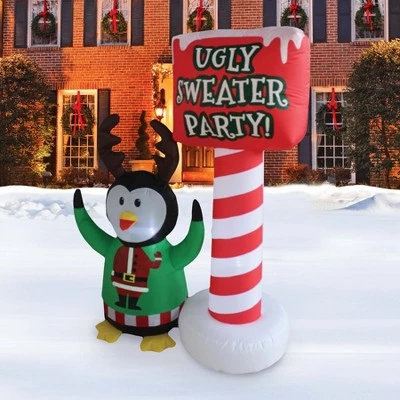 A Holiday Company 5ft Tall Ugly Sweater Party Penguin, 5 ft Tall, Multi 3 A Holiday Company 5ft Tall Ugly Sweater Party Penguin, 5 ft Tall, Multi