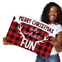 Big Dot of Happiness Prancing Plaid - Reindeer Holiday and Christmas Party Yard Sign Lawn Decorations - Merry Christmas Party Yardy Sign -Outdoor Christmas Decorations Sales GUEST 9d921cd7 029f 48f7 9320 5e7471183494