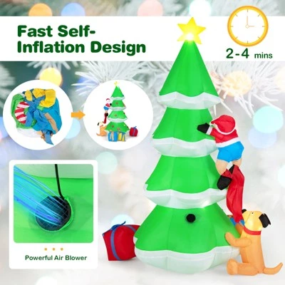 Tangkula 7FT Inflatable Santa Claus Climbing Christmas Tree Chased by Dogs Lighted Blowup Decoration Tree with Ground Stakes & Sandbags 5 Tangkula 7FT Inflatable Santa Claus Climbing Christmas Tree Chased by Dogs Lighted Blowup Decoration Tree with Ground Stakes & Sandbags - Image 3