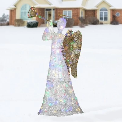 60" LED Trumpeting Angel Christmas Novelty Sculpture Light White Wire with Multicolor Lights - National Tree Company 3 60" LED Trumpeting Angel Christmas Novelty Sculpture Light White Wire with Multicolor Lights - National Tree Company