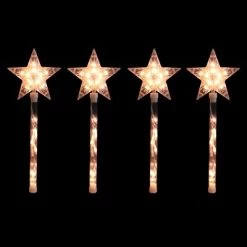 Northlight 4ct Lighted Star Christmas Pathway Marker with Lawn Stakes White Wire - Clear Lights