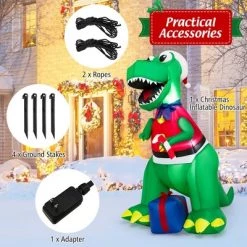 Costway 6FT Inflatable Christmas Dinosaur Dinosaur Decoration with LED Lights & Gift Box -Outdoor Christmas Decorations Sales GUEST a715f13d 81d9 4107 b53a 502668250ac7