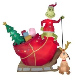 National Tree Company 12 ft. Inflatable Grinch On Sleigh with Max