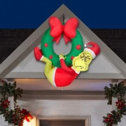 The Grinch Grinch Christmas Airblown Inflatable Hanging from Wreath Dr. Seuss, 4 ft Tall, Green