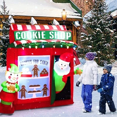 Costway 6.3 FT Inflatable Gingerbread Cookie Shop with Santa Clause Christmas Decoration 9 Costway 6.3 FT Inflatable Gingerbread Cookie Shop with Santa Clause Christmas Decoration - Image 7