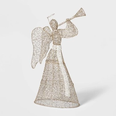 46" Gold Mesh Fabric Trumpeting Angel LED Christmas Novelty Sculpture Light - Wondershop™ 5 46" Gold Mesh Fabric Trumpeting Angel LED Christmas Novelty Sculpture Light - Wondershop™ - Image 3