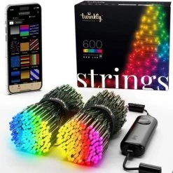 Twinkly Strings + Music App-Controlled 600 LED RGB Multicolor Christmas Lights 157.5 Foot Indoor/Outdoor Smart Lighting with USB Music Syncing Device