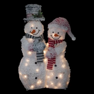 Northlight 39" Lighted Snowy Tinsel Snowman Couple Outdoor Christmas Decoration 4 Northlight 39" Lighted Snowy Tinsel Snowman Couple Outdoor Christmas Decoration - Image 2