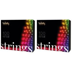 Twinkly Strings App-Controlled LED Christmas Lights 100 RGB (16 Million Colors) 26.2 feet Green Wire Indoor/Outdoor Smart Lighting Decoration(2 Pack)