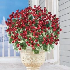 Collections Etc. Collections Etc Artificial Holly with Berries Bushes Stake Set 9 X 9 X 16.5